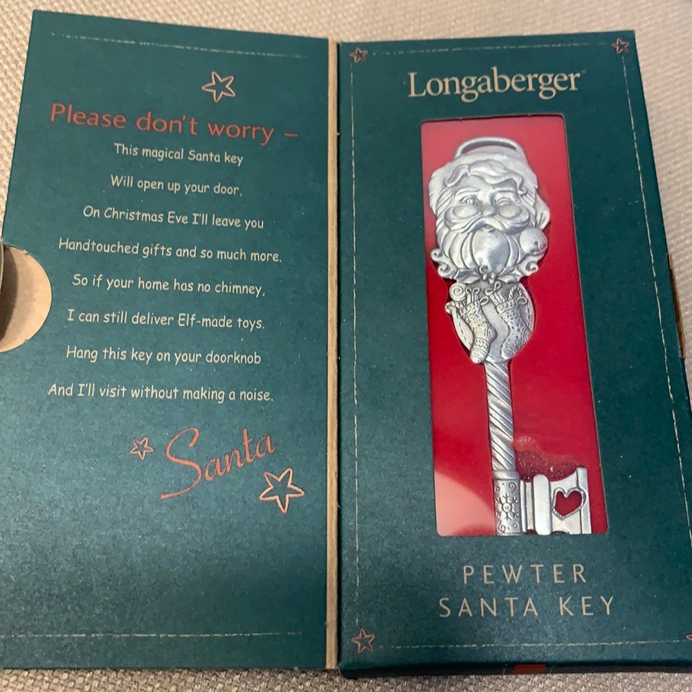NWT Longaberger pewter Santa Key Ornament